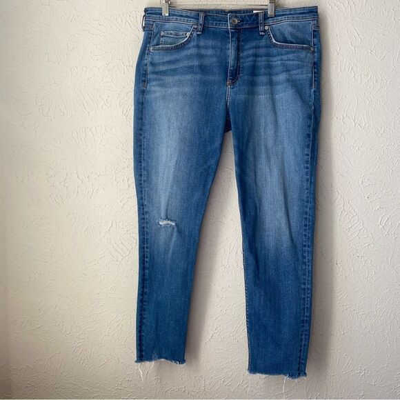 RAG & BONE Cate Mid Rise Ankle Skinny Mick hole Distressed Raw Hem Jeans Size 34 - Picture 1 of 10